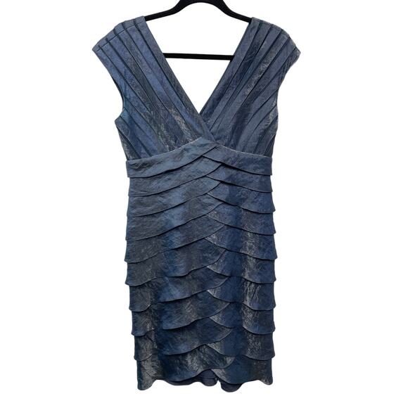 Adriana Papell Surplice V-Neck Sheath Mini Dress Layered Sleeveless Blue Women 8 - Picture 1 of 10